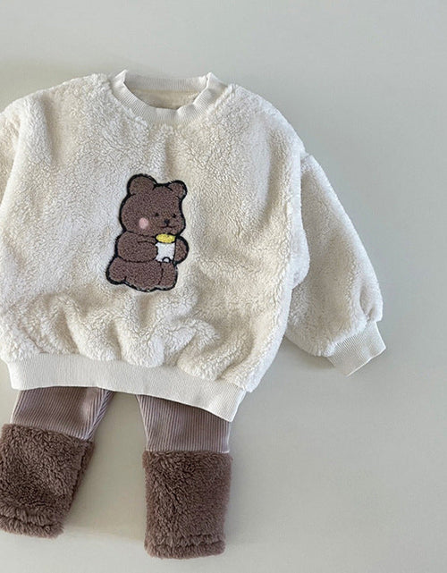 Load image into Gallery viewer, Baby Bear Embroidered Pattern Plush Hoodies Combo Pants  Pieces Sets by MyKids-USA™
