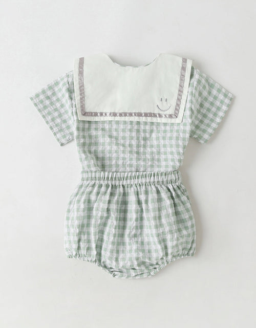 Load image into Gallery viewer, Baby Girl 1pcs Plaid Pattern Contrast Tape Lapel Design Combo Shorts Sets by MyKids-USA™
