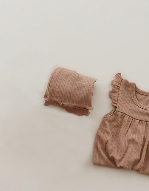 Load image into Gallery viewer, Baby Girl Round Neck Solid Color Design Sleeveless Top Combo Shorts Loungewear Two-Piece Sets by MyKids-USA™
