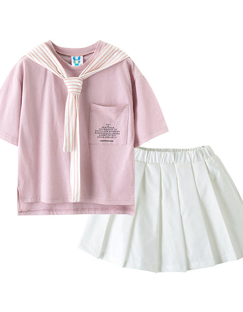 Load image into Gallery viewer, Girl Printed Pattern T-Shirt With Shawl Combo Short Pleated Skirt 2-Pieces Sets by MyKids-USA™
