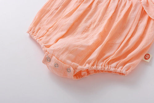 Load image into Gallery viewer, Baby Girl Solid Color Square Collar Design Short-Sleeved Onesies With Headband In Summer Outside Wearing by MyKids-USA™
