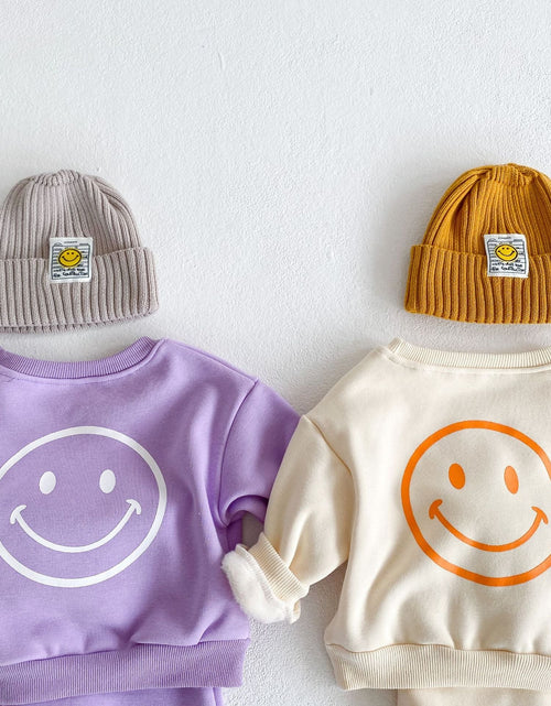 Load image into Gallery viewer, Baby Slogan Graphic Longsleeve Hoodie Combo Smiley Print Trousers Sets by MyKids-USA™
