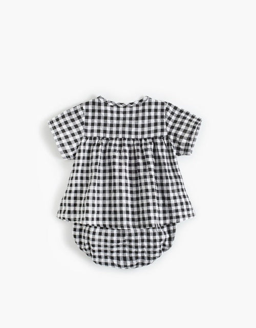 Load image into Gallery viewer, Baby Girl Plaid Pattern Single Breasted Design Shirt Combo Shorts Sets by MyKids-USA™
