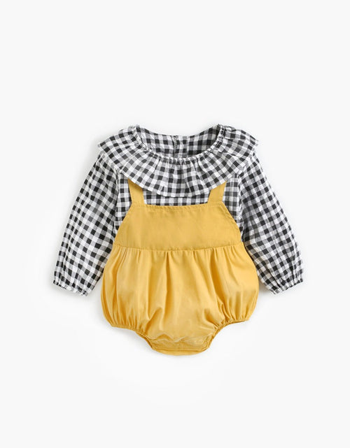 Load image into Gallery viewer, Baby Girl 1pcs Plaid Pattern False 2-Piece Design Ruffle Neck Onesies by MyKids-USA™
