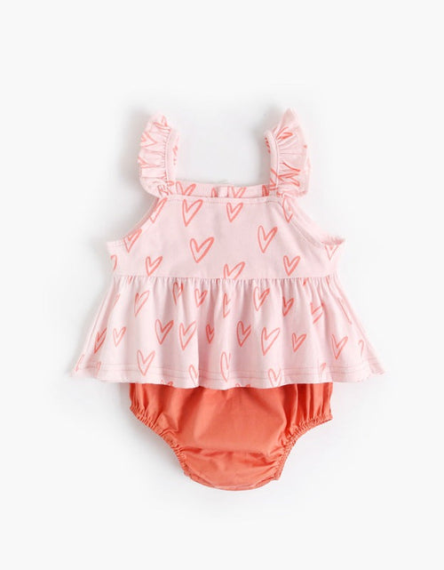 Load image into Gallery viewer, Baby Girl Printed Pattern Ruffle Design Sleeveless Tops Combo Shorts Sets by MyKids-USA™
