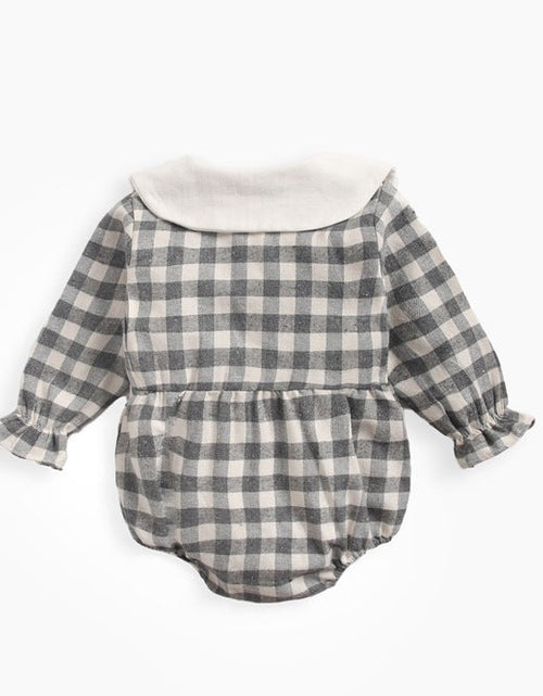 Load image into Gallery viewer, Baby Girl Plaid Pattern Doll Collar Design Long Sleeve Onesies With Buttons by MyKids-USA™
