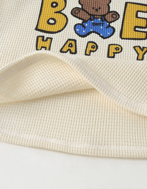 Load image into Gallery viewer, Baby Cartoon Bear &amp; Slogan Pattern Waffle Fabric Tops Combo Solid Shorts 1-Piece Sets by MyKids-USA™

