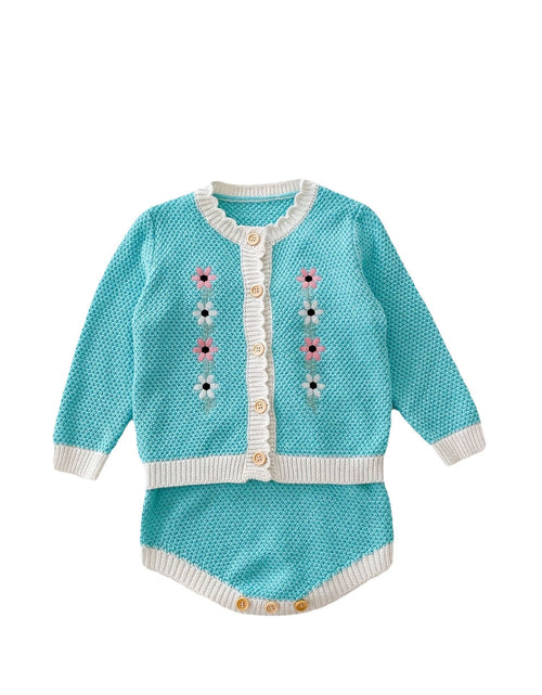 Load image into Gallery viewer, Baby Girl Flower Embroidered Graphic Contrast Bodysuit &amp; Cardigan 1-Pieces Sets by MyKids-USA™
