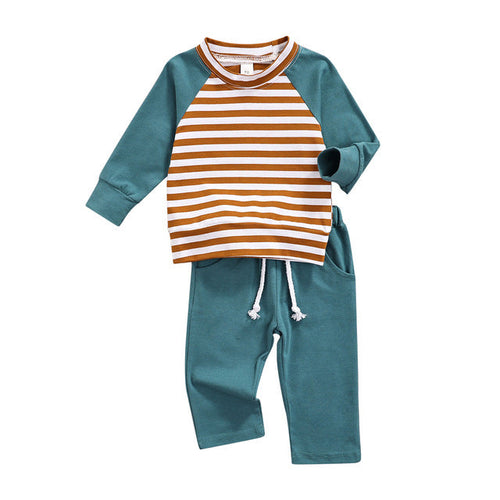 Load image into Gallery viewer, Baby Striped Pattern Contrast Design Hoodies Combo Solid Pants Sets by MyKids-USA™
