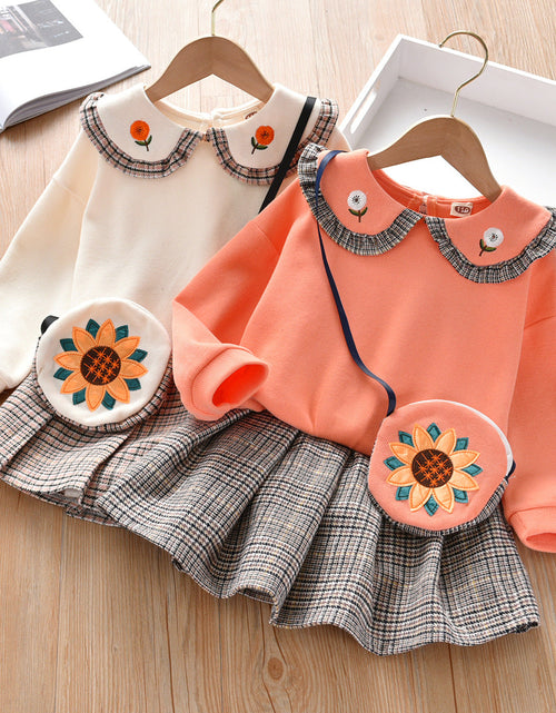 Load image into Gallery viewer, Baby Girl Floral Patches Doll Neck Pullover Hoodie Combo Pleated Skirt Sweet Vintage Style Sets by MyKids-USA™
