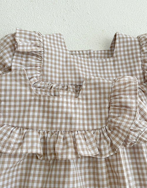 Load image into Gallery viewer, Baby Plaid Pattern Square Neck Puff Sleeves Onesies &amp; Dress by MyKids-USA™
