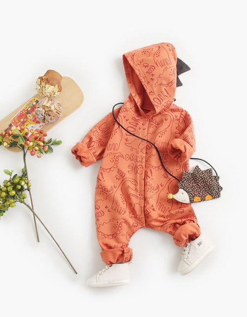 Load image into Gallery viewer, Baby Cartoon Dinosaur Graphic Snap Button Thin Style Rompers With Hat by MyKids-USA™
