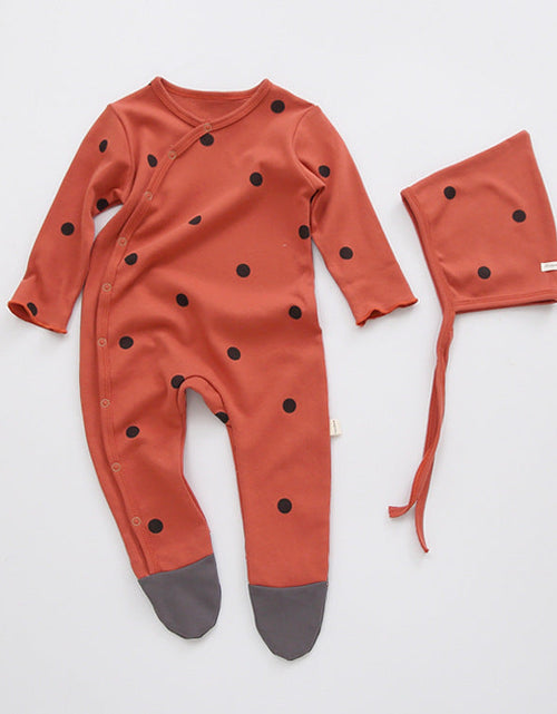 Load image into Gallery viewer, Baby Printed Graphic Side Button Design Long Sleeved Jumpsuit Romper Pajamas With Hat by MyKids-USA™
