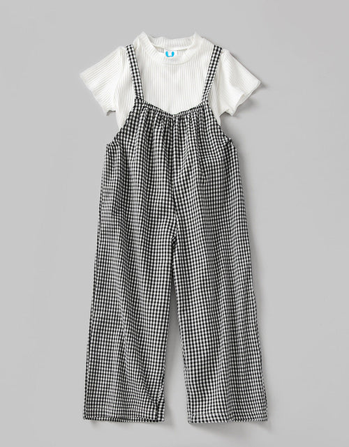 Load image into Gallery viewer, Baby Girl Solid Color Tops Combo Plaid Pattern Overalls 2-Pieces Sets by MyKids-USA™
