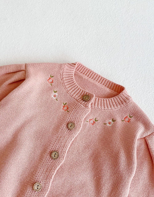 Load image into Gallery viewer, Baby Girl 1pcs Crochet Knitting Graphic Contrast Onesies &amp; Floral Embroidered Cardigan Sets by MyKids-USA™
