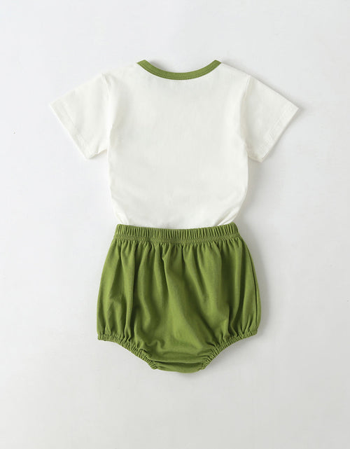 Load image into Gallery viewer, Baby Cartoon Dinosaur Pattern Contrast Neck Tee Combo Solid Shorts Sets by MyKids-USA™
