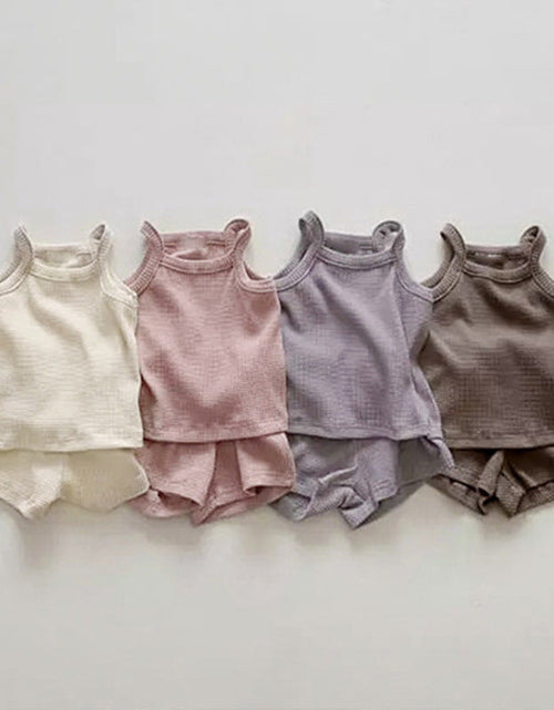 Load image into Gallery viewer, Baby Quality Waffle Knitted Fabric Sling Shirt Combo Shorts Sets by MyKids-USA™
