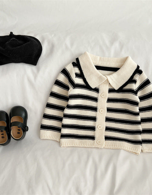 Load image into Gallery viewer, Baby Striped Pattern Lapel Knitted Cardigan With Pants Sets by MyKids-USA™
