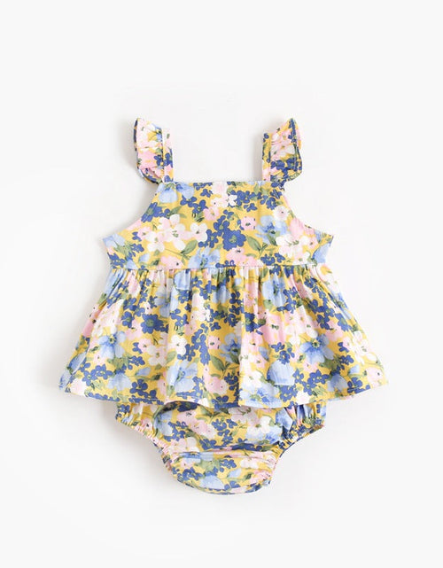 Load image into Gallery viewer, Baby Girl Floral Print Sleeveless Tops Combo Shorts Sets In Summer by MyKids-USA™

