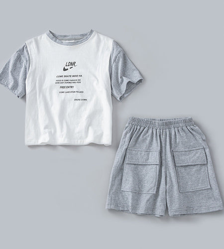 Letters Print Patchwork Design T-Shirt Combo Shorts 2-Pieces Sets by MyKids-USA™