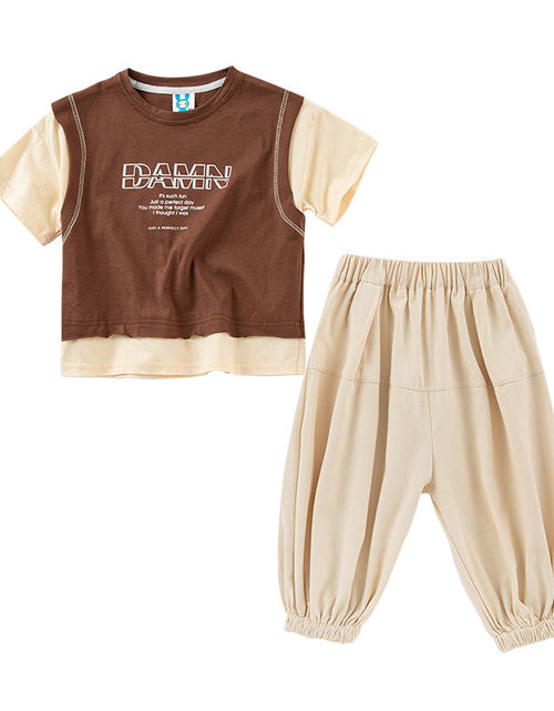 Load image into Gallery viewer, Letter Print Patchwork Design T-Shirt Combo Pants 2-Pieces Sets by MyKids-USA™
