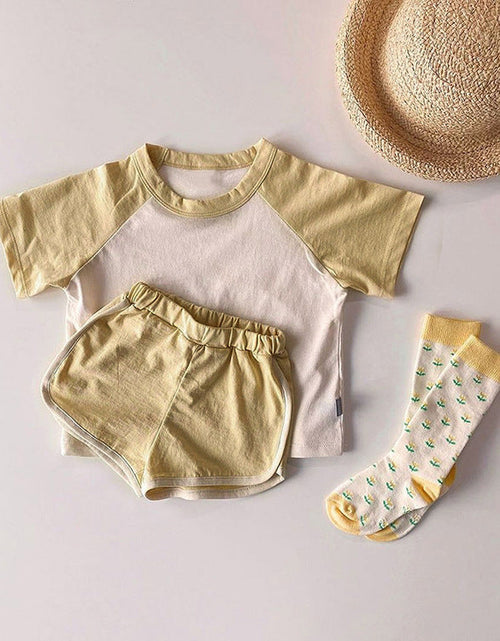 Load image into Gallery viewer, Baby Boys And Girls Color Patchwork Design Round Neck Short-Sleeved Top Combo Shorts Summer Cotton Sets by MyKids-USA™

