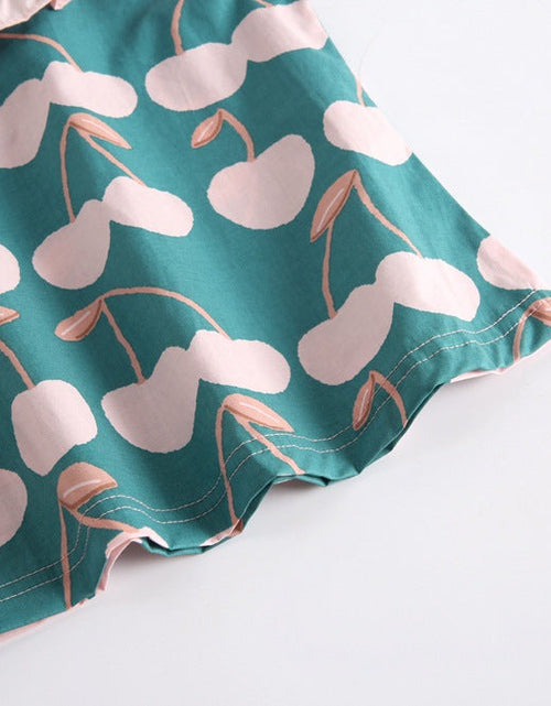 Load image into Gallery viewer, Baby Girl Cherry Print Ruffle Design O-Neck Tops Combo Shorts Sets In Summer by MyKids-USA™
