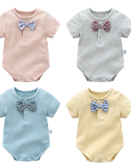 Load image into Gallery viewer, Baby Boy And Girl Solid Color Bow Tie Design Short Sleeve Buttoned Onesies by MyKids-USA™
