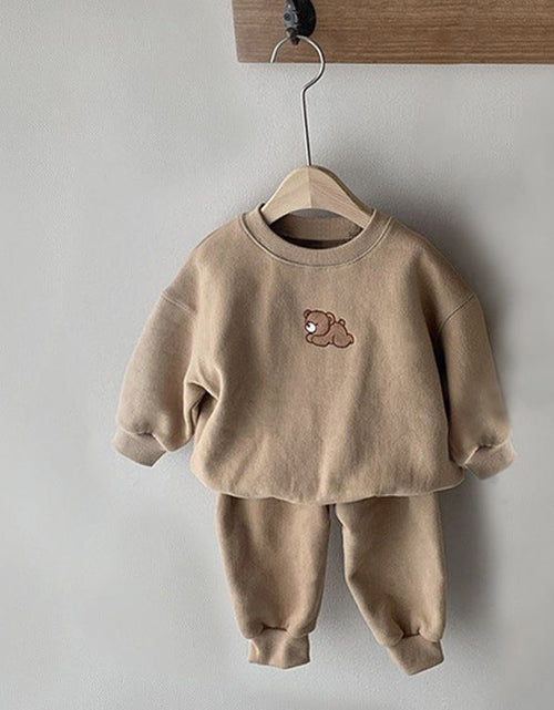 Load image into Gallery viewer, Baby Cartoon Bear Patched Graphic Hoodies Combo Solid Trousers Casual 2 Pieces Sets by MyKids-USA™
