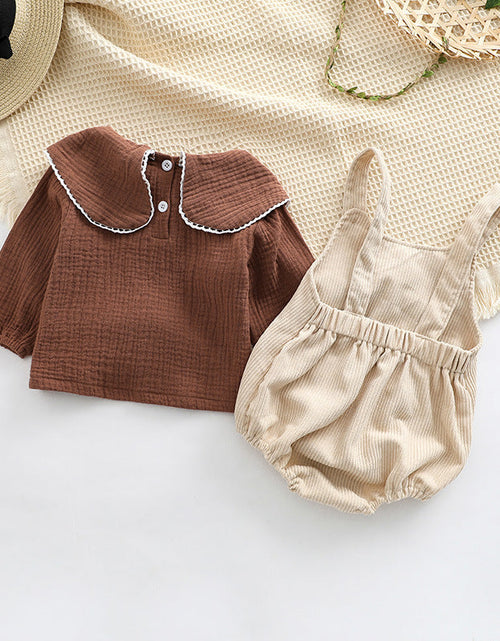 Load image into Gallery viewer, Baby Embroidered Pattern Lapel Cotton Shirt Combo Corduroy Strap Onesies Sets by MyKids-USA™

