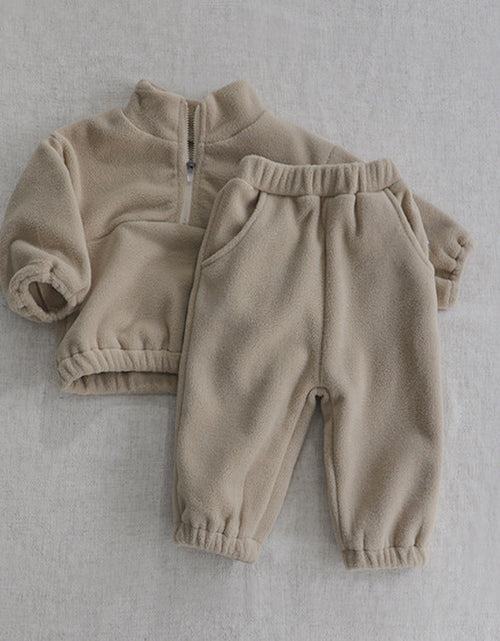 Load image into Gallery viewer, Baby Solid Color Double Sided Fleece Stand Collar Sweater Sets by MyKids-USA™
