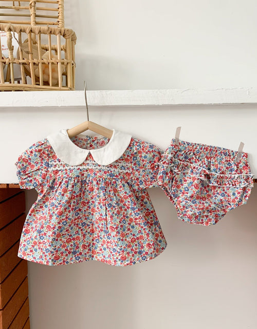 Load image into Gallery viewer, Baby Girl Doll Collar Floral Print Dress Combo Floral Print Shorts In Sets Summer Outfit Wearing by MyKids-USA™
