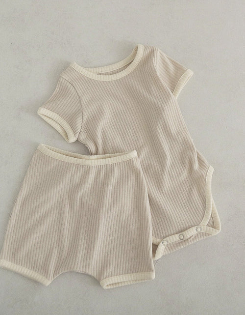 Load image into Gallery viewer, Baby Unisex Solid Color Comfy Cotton Onesies &amp; Shorts Sets With Headband by MyKids-USA™
