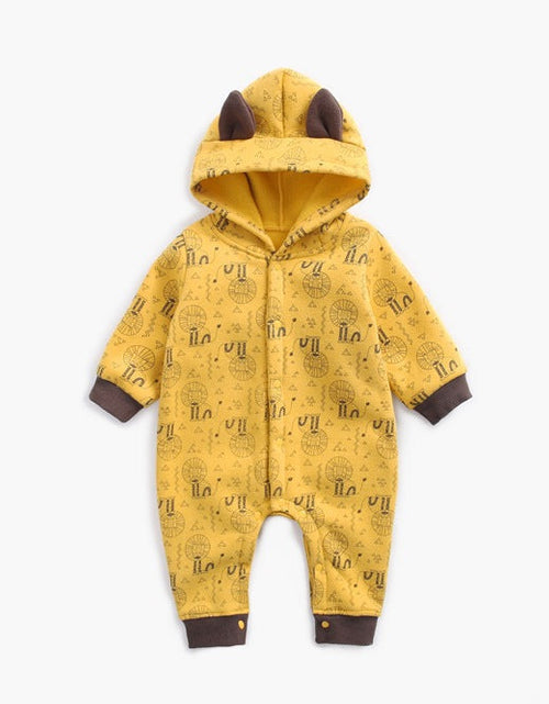 Load image into Gallery viewer, Baby Cartoon Animal Graphic Snap Button Thick Rompers With Hat by MyKids-USA™
