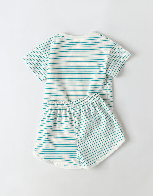 Load image into Gallery viewer, Baby Smiley Patched Pattern Striped Graphic Tee Combo Shorts Sets by MyKids-USA™
