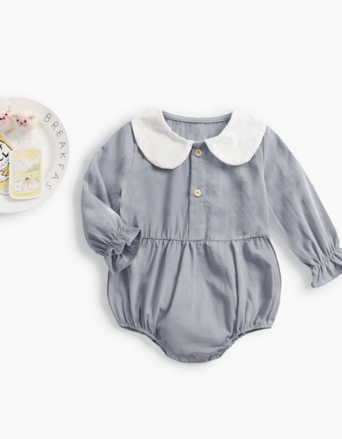 Load image into Gallery viewer, Baby Girl Doll Collar Design Solid Color Long Sleeve Onesies With Buttons by MyKids-USA™
