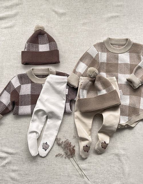 Load image into Gallery viewer, Baby Plaid Graphic Long Sleeve Crewneck Knit Thickened Onesies by MyKids-USA™
