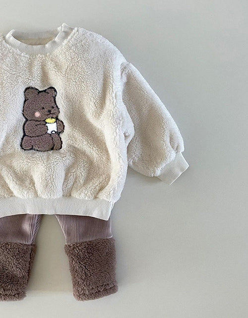 Load image into Gallery viewer, Baby Bear Embroidered Pattern Plush Hoodies Combo Pants  Pieces Sets by MyKids-USA™
