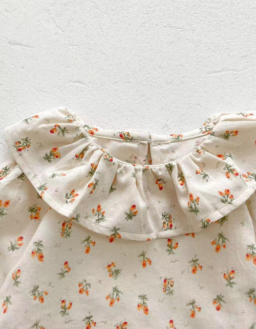 Load image into Gallery viewer, Baby Girl Floral Pattern Ruffle Neck Shirt Combo Corduroy Fabric Strap Dress Sets by MyKids-USA™
