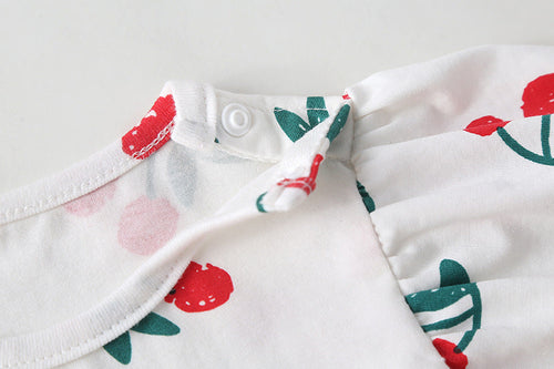 Load image into Gallery viewer, Baby Girl Cherry Print Pattern Mesh Patchwork Design Round-Collar Short-Sleeved Summer Dress Onesies by MyKids-USA™
