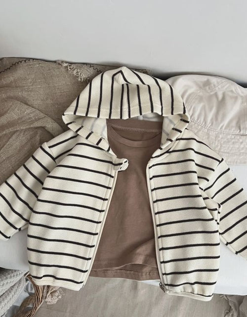 Load image into Gallery viewer, Baby Striped Pattern Single Breasted Design Long Sleeve Coat With Hat by MyKids-USA™
