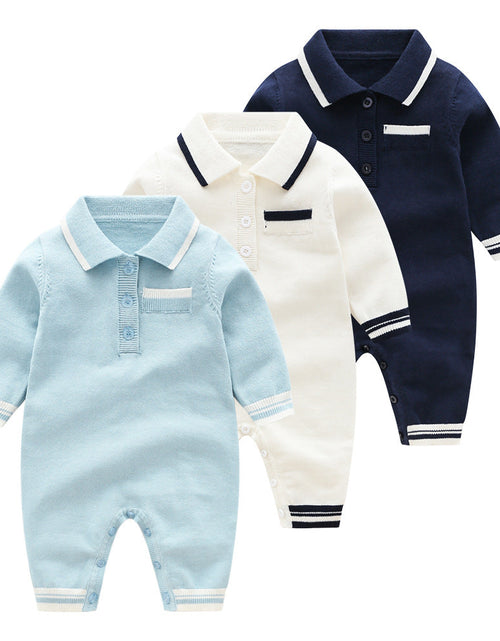 Load image into Gallery viewer, Baby Solid Color Quarter Button Design Lapel Knitted College Style Rompers by MyKids-USA™
