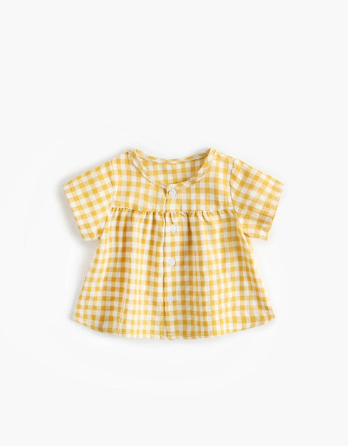 Load image into Gallery viewer, Baby Girl Plaid Pattern Single Breasted Design Shirt Combo Shorts Sets by MyKids-USA™
