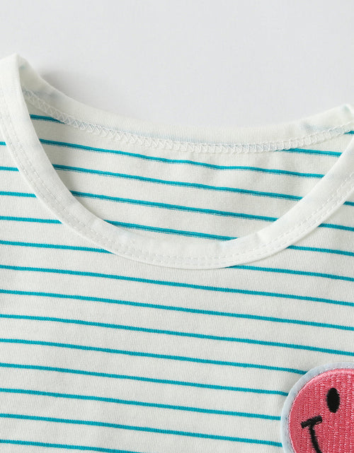 Load image into Gallery viewer, Baby Smiley Patched Pattern Striped Graphic Tee Combo Shorts Sets by MyKids-USA™
