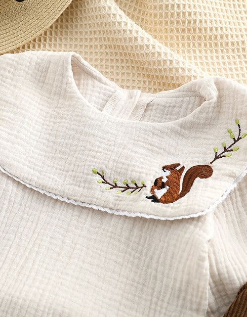 Load image into Gallery viewer, Baby Embroidered Pattern Lapel Cotton Shirt Combo Corduroy Strap Onesies Sets by MyKids-USA™
