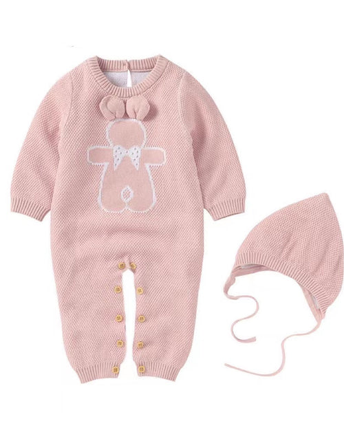 Load image into Gallery viewer, Baby Cartoon Bunny Embroidered Graphic Solid Warm Rompers With Hat by MyKids-USA™
