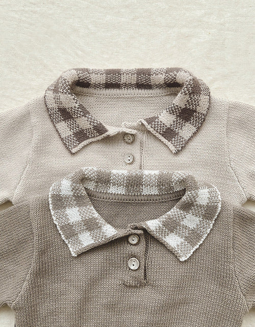 Load image into Gallery viewer, Baby Checkerboard Pattern Polo Neck Knit Warm Onesies by MyKids-USA™
