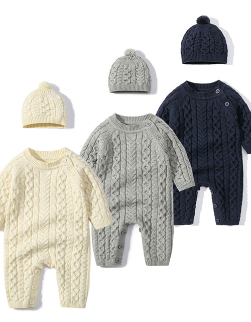 Load image into Gallery viewer, Baby Solid Color Crochet Knitted Pattern Shoulder Button Design Rompers by MyKids-USA™
