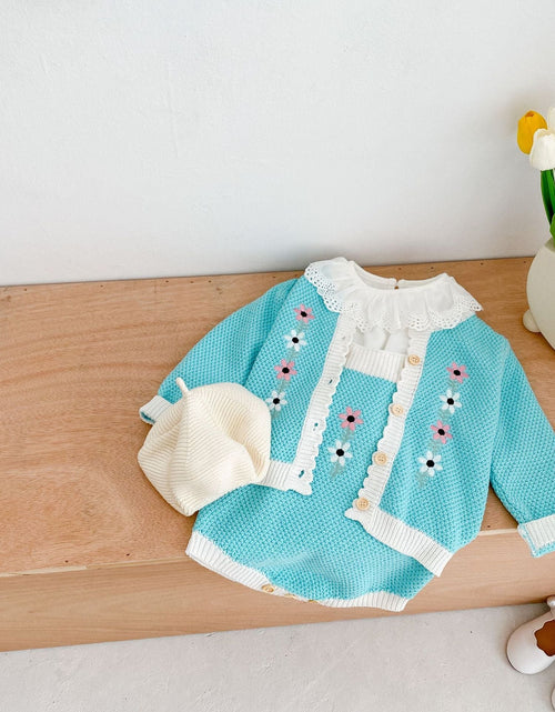 Load image into Gallery viewer, Baby Girl Flower Embroidered Graphic Contrast Bodysuit &amp; Cardigan 1-Pieces Sets by MyKids-USA™
