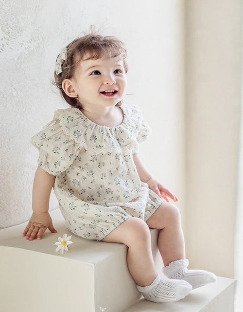 Load image into Gallery viewer, Baby Girl Flower Pattern Flying Sleeves Onesies &amp; Clothing Sets With Headband by MyKids-USA™
